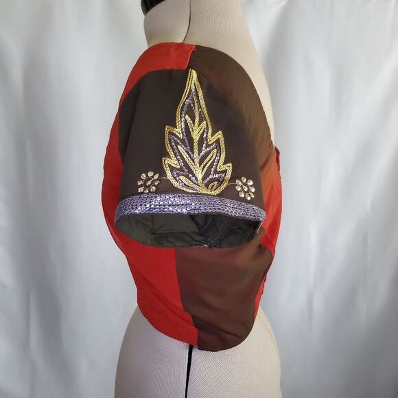 Handmade Women’s Saree & Choli Small Red Brown Silver Gold Embroidered Sequins - Picture 8 of 11